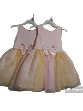 Zunie Girls Blush Pink and Yellow‎ Glitter Tutu Ombre Bow Dress xs 4/5T